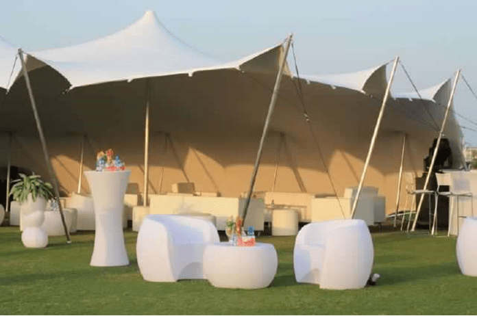 white stretch tent wedding